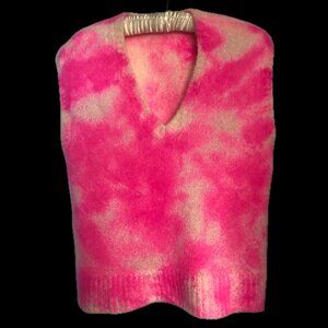 Hand Dyed Hot Pink/Fuchsia and Ivory Alpaca sweater vest, S/M
